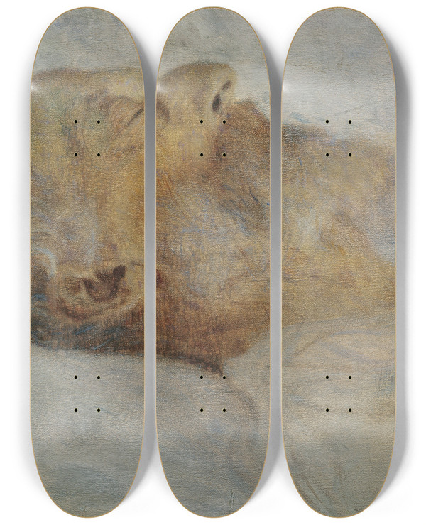 Triptych art skateboard deck of Gustav Klimt Alter Mann Auf Dem Totenbett by Gustav Klimt (1862-1918)