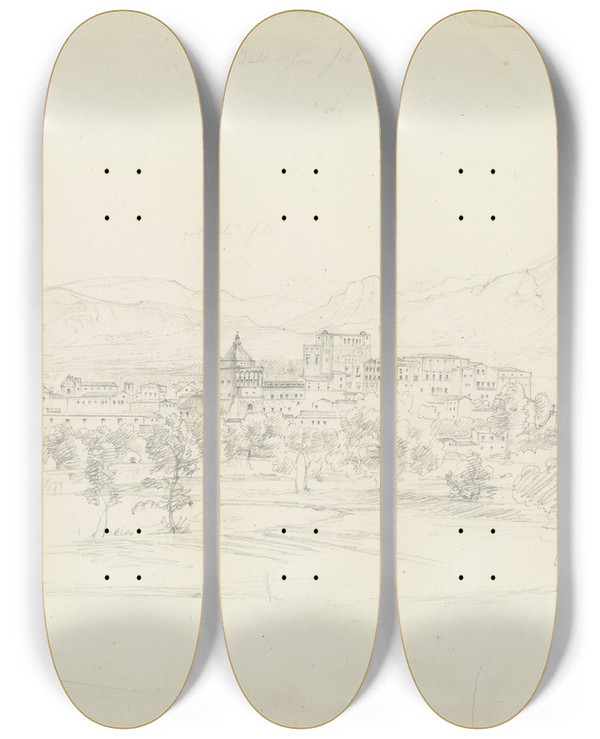 Triptych art skateboard deck of Johann Martin Von Rohden View On Palermo by Johann Martin Von Rohden (1778-1868)