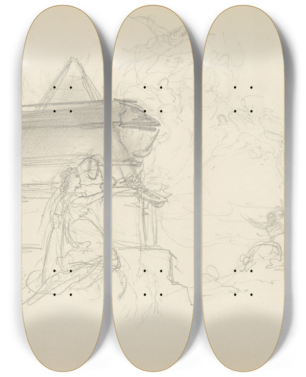 Triptych art skateboard deck of Henryk Siemiradzki Szkic Do Kompozycji Przedstawiajcej Apoteoz Krla Jana Iii Sobieskiego by Henryk Siemiradzki (1843-1902)