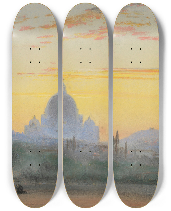 Triptych art skateboard deck of Edward William Cooke Rome by Edward William Cooke (1811-1880)