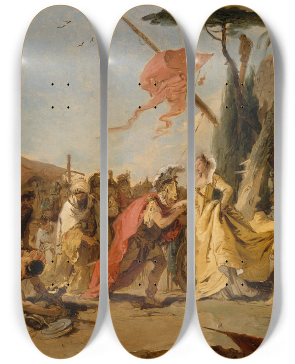 Triptych art skateboard deck of Giovanni Battista Tiepolo The Meeting Of Antony And Cleopatra_2 by Giovanni Battista Tiepolo (1696-1770)