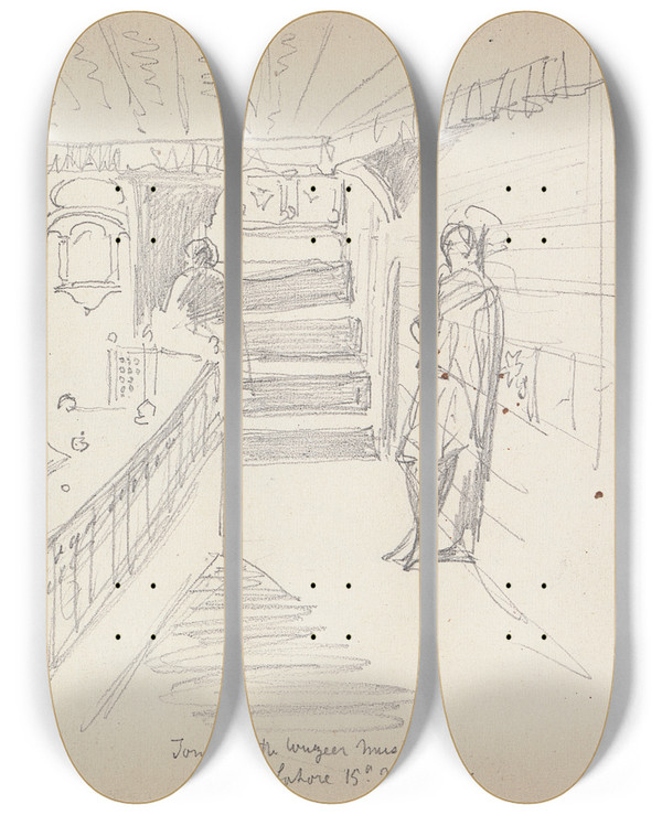 Triptych art skateboard deck of William Simpson Tomb In The Wazir Masjid Lahore 15 March 1860 by William Simpson (1823-1899)