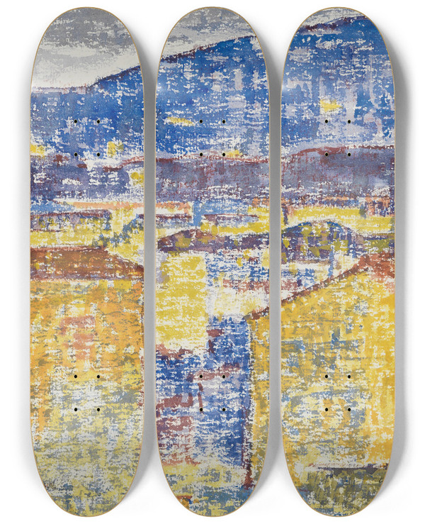 Triptych art skateboard deck of August Babberger Blick Auf Florenz by August Babberger (1885-1936)