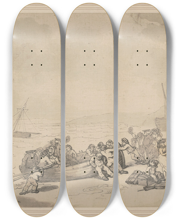 Triptych art skateboard deck of Thomas Rowlandson At Brighton by Thomas Rowlandson (1756-1827)