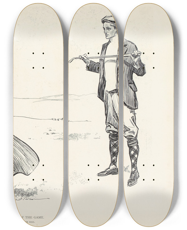 Triptych art skateboard deck of Charles Dana Gibson One Difficulty Of The Game_1 by Charles Dana Gibson (1867-1944)