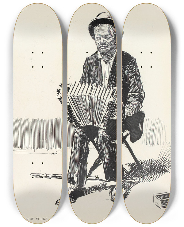 Triptych art skateboard deck of Charles Dana Gibson On The Sidewalks Of New York_1 by Charles Dana Gibson (1867-1944)