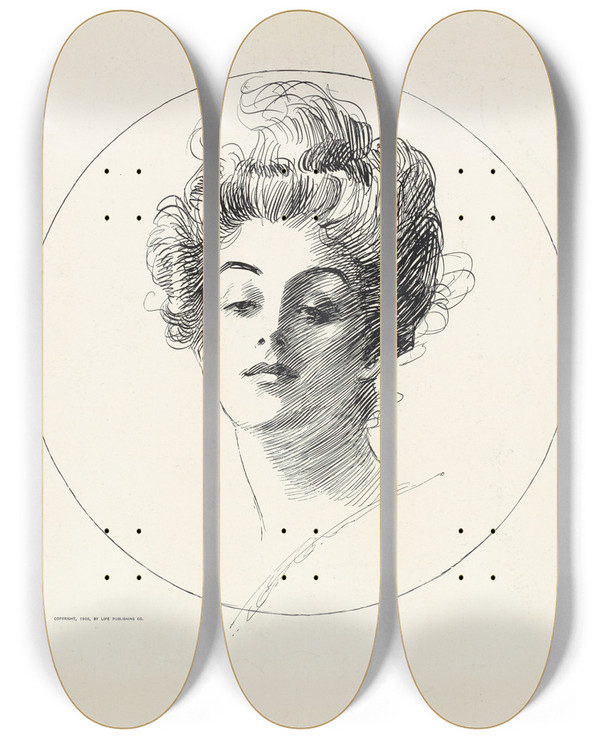 Triptych art skateboard deck of Charles Dana Gibson Untitled_9 by Charles Dana Gibson (1867-1944)