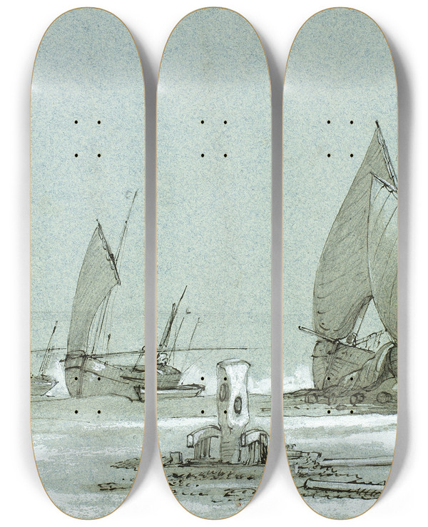 Triptych art skateboard deck of Clarkson Stanfield Entretat_2 by Clarkson Stanfield (1793-1867)