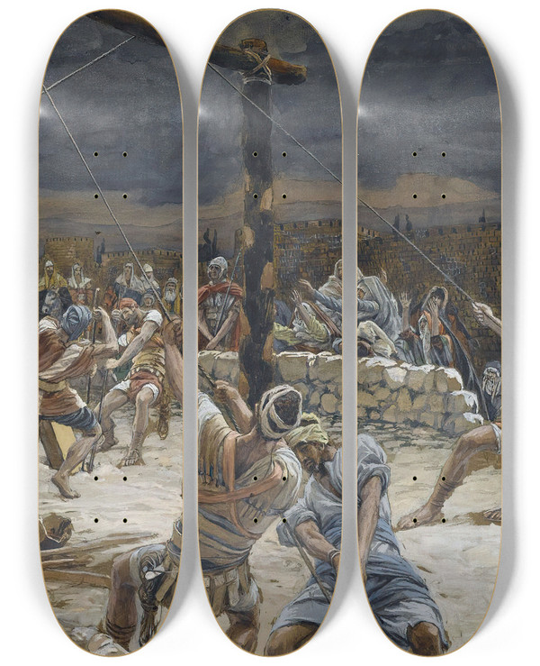 Triptych art skateboard deck of James Tissot The Raising Of The Cross by James Tissot (1836-1902)
