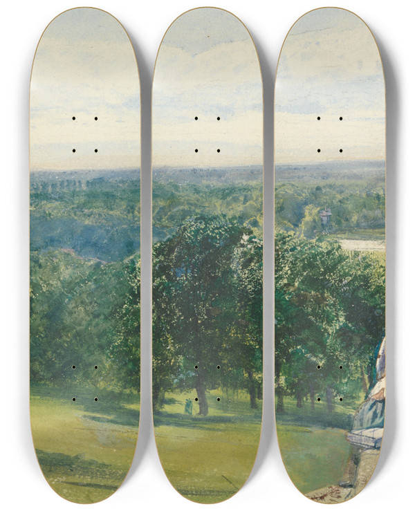 Triptych art skateboard deck of John William Inchbold In Richmond Park by John William Inchbold (1830-1888)