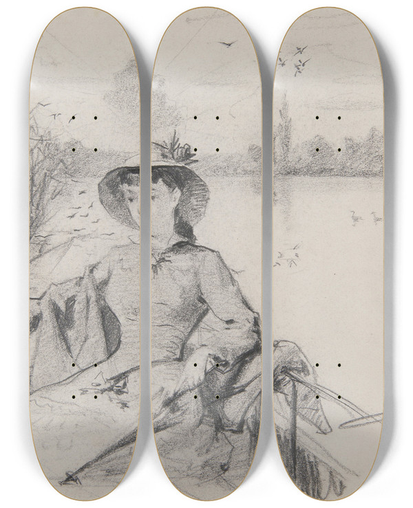 Triptych art skateboard deck of Ferdynand Bryll Kobieta W Dce by Ferdynand Bryll (1863-1922)