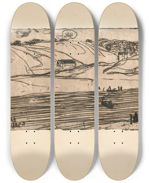Triptych art skateboard deck of Armand Seguin La Pche Fishing by Armand Seguin (1869-1903)