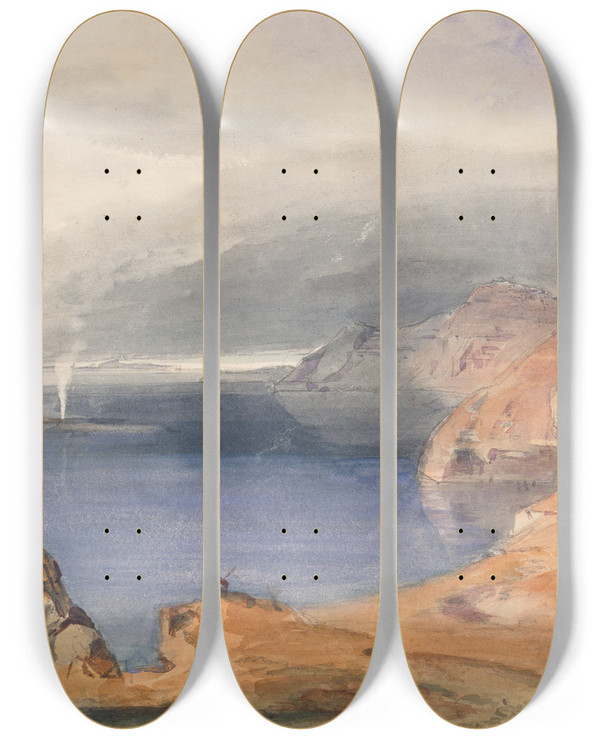 Triptych art skateboard deck of Carl Rottmann Santorini Thira by Carl Rottmann (1797-1850)