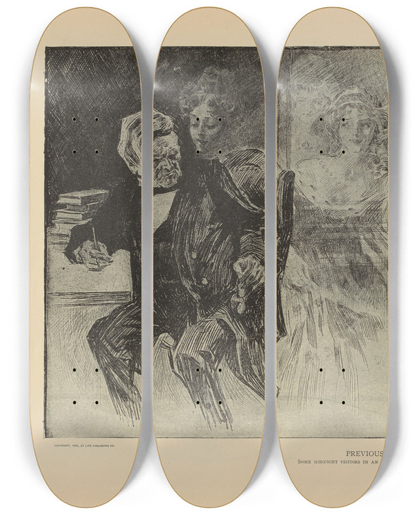 Triptych art skateboard deck of Charles Dana Gibson Previous Tenants_2 by Charles Dana Gibson (1867-1944)