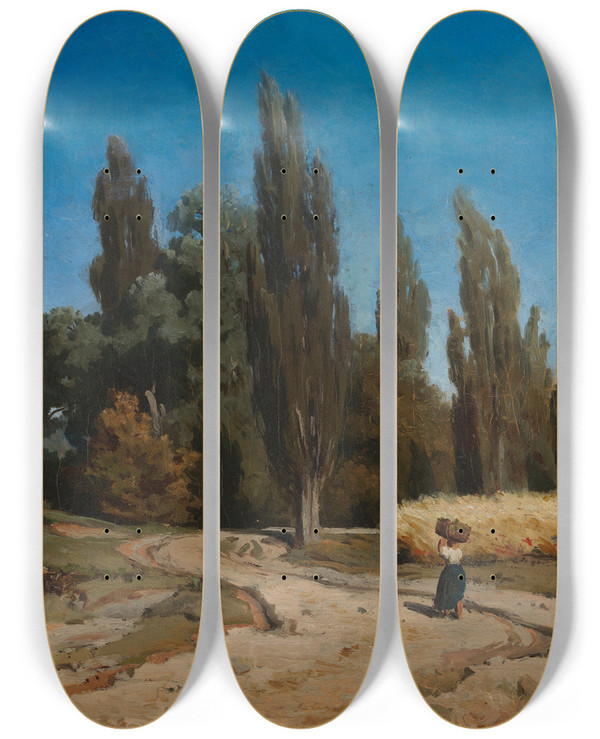Triptych art skateboard deck of Werner Holmberg Poplar Alley by Werner Holmberg (1830-1860)