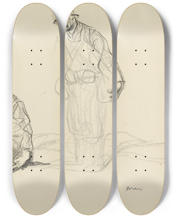 Triptych art skateboard deck of Jeanlouis Forain Soldiers Preparing A Meal by Jean Louis Forain (1852-1931)