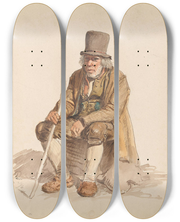 Triptych art skateboard deck of Adolph Tidemand Brura Peer Vossevangen by Adolph Tidemand (1814-1876)