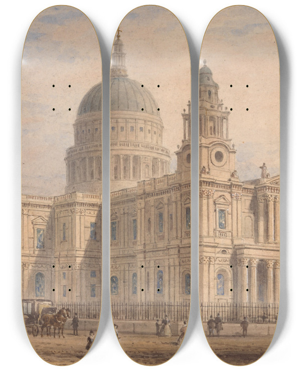 Triptych art skateboard deck of Thomas Hosmer Shepherd St Pauls Cathedral by Thomas Hosmer Shepherd (1793-1864)