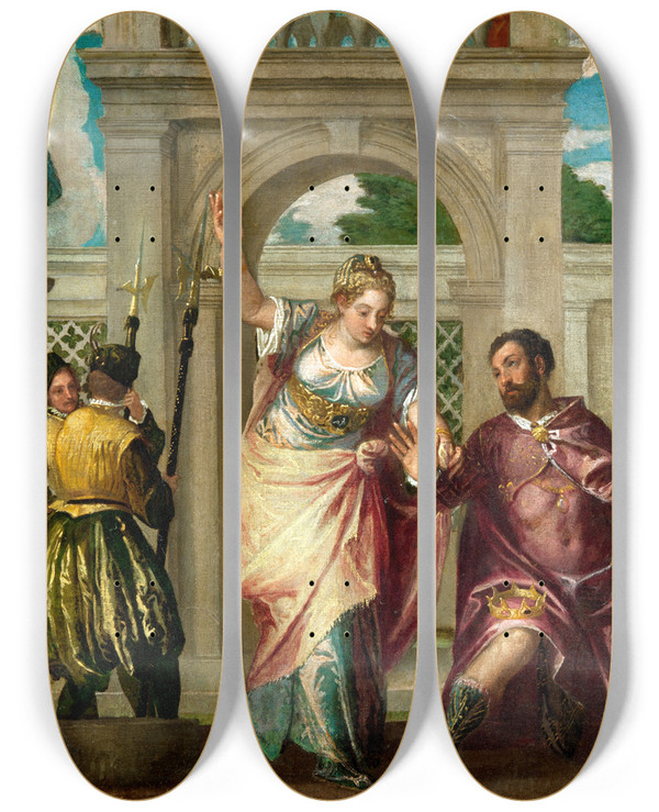 Triptych art skateboard deck of Paolo Veronese Emperor Augustus And The Sibyl by Paolo Veronese (1528-1588)