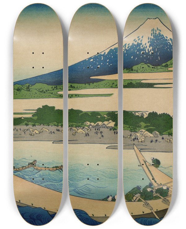 Triptych art skateboard deck of Katsushika Hokusai Tkaid Ejiri Tago No Ura Ryakuzu by Katsushika Hokusai (1760-1849)