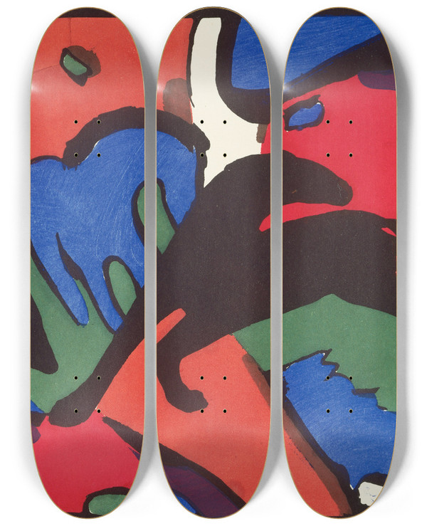 Triptych art skateboard deck of Wassily Kandinsky Der Blaue Reiter The Blue Rider by Wassily Kandinsky (1866-1944)