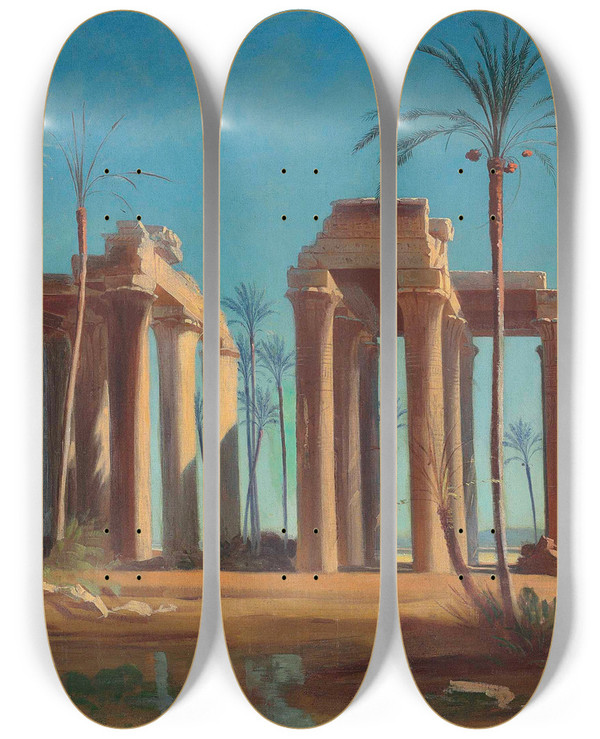 Triptych art skateboard deck of Johann Jakob Frey A View Of Anteopolis by Johann Jakob Frey (1813-1865)