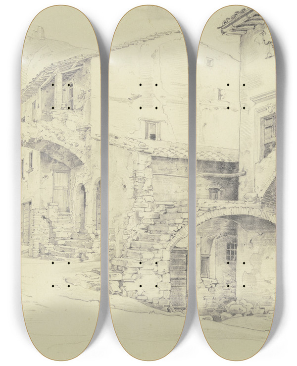 Triptych art skateboard deck of Ernst Fries Street In Ternipapigno by Ernst Fries (1801-1833)