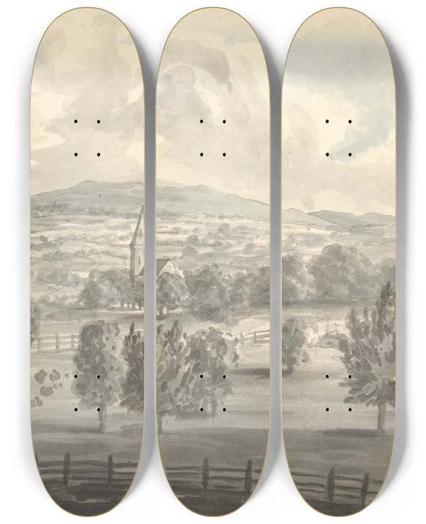Triptych art skateboard deck of Anne Rushout From Window At Garnestone by Anne Rushout (1767-1849)