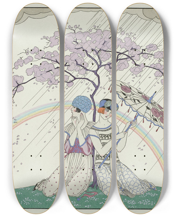 Triptych art skateboard deck of George Barbier Larcenciel by George Barbier (1882-1932)