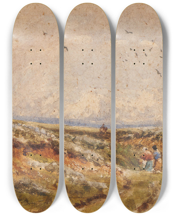 Triptych art skateboard deck of David Cox Heath Scene by David Cox (1783-1859)