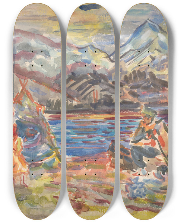 Triptych art skateboard deck of Arnold Peter Weiszkubnan Slovak Family by Arnold Peter Weisz-Kubnan (1898-1944)