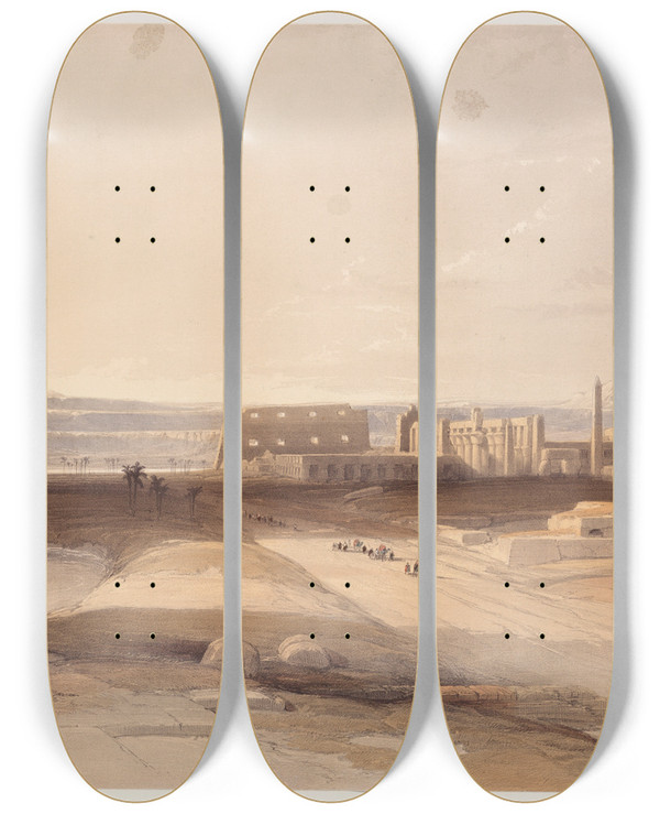 Triptych art skateboard deck of David Roberts Karnak by David Roberts (1796-1864)