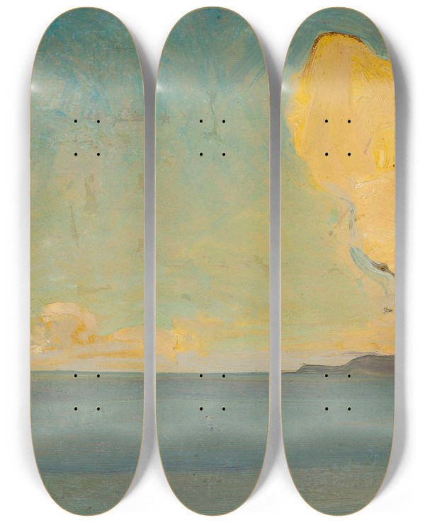 Triptych art skateboard deck of Konrad Krzyanowski Sea Sketch by Konrad Krzyzanowski (1872-1922)