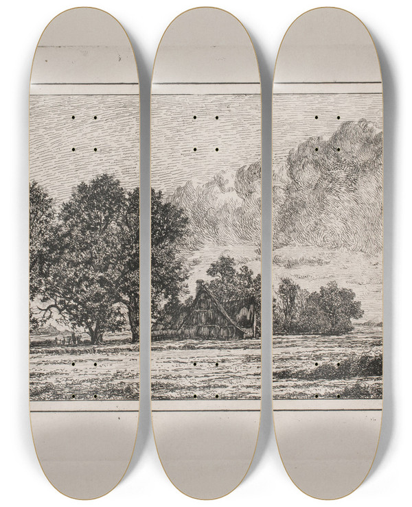 Triptych art skateboard deck of Hans Anton Thiele Landskab Ved Borup by Hans Anton Thiele
