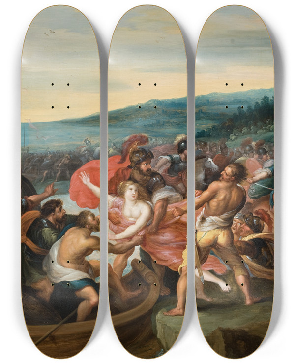 Triptych art skateboard deck of Workshop Of Frans Francken The Younger The Abduction Of Helen by Workshop of Frans Francken the Younger (1581-1642)