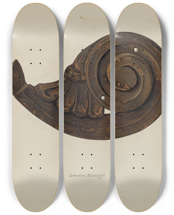 Triptych art skateboard deck of Erwin Stenzel Scroll by Erwin Stenzel