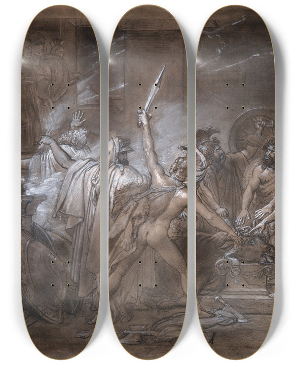 Triptych art skateboard deck of Anne Louis Girodettrioson The Oath Of The Seven Chiefs Against Thebes_1 by Anne Louis Girodet-Trioson (1767-1824)