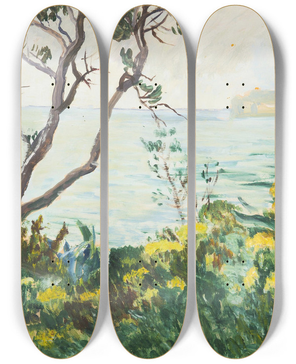 Triptych art skateboard deck of Antonn Hudeek Seaside by Antonin Hudecek (1872-1941)