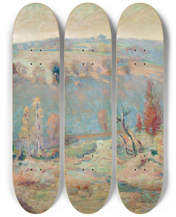 Triptych art skateboard deck of Armand Guillaumin Valley Of The Sdelle At Pont Charraud White Frost by Armand Guillaumin (1841-1927)