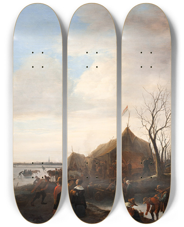 Triptych art skateboard deck of Jan Steen Winter Scene by Jan Steen (1626-1679)