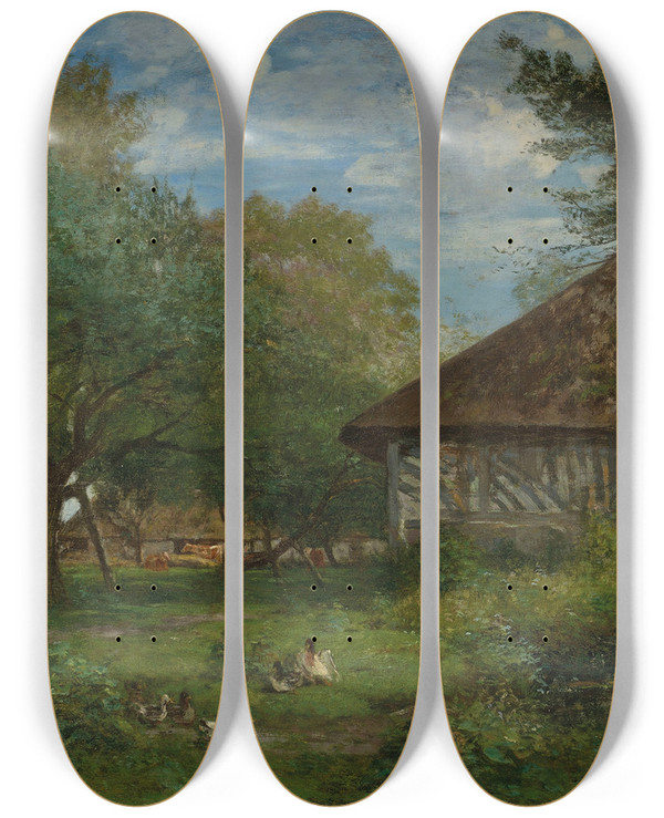 Triptych art skateboard deck of Eugne Boudin Ferme Aux Environs Dhonfleur by Eugene Boudin (1824-1898)