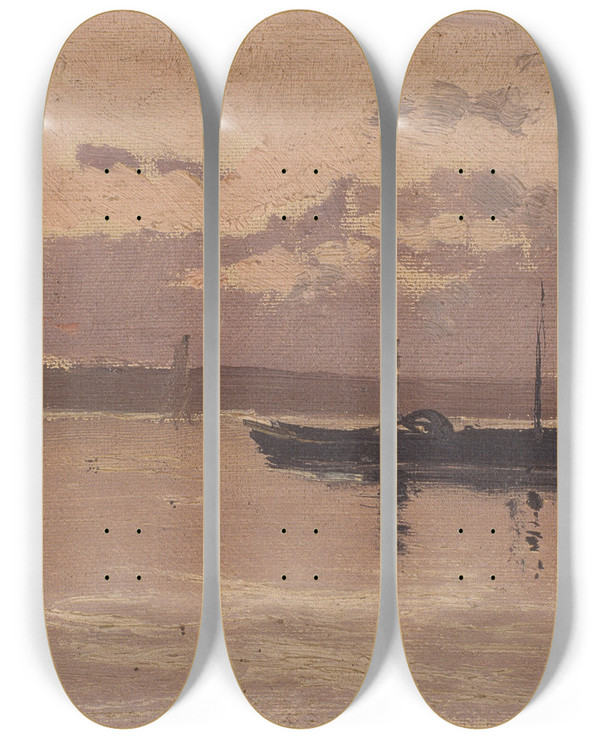 Triptych art skateboard deck of Santiago Rusiol Sketch Of A Port by Santiago Rusinol (1861-1931)
