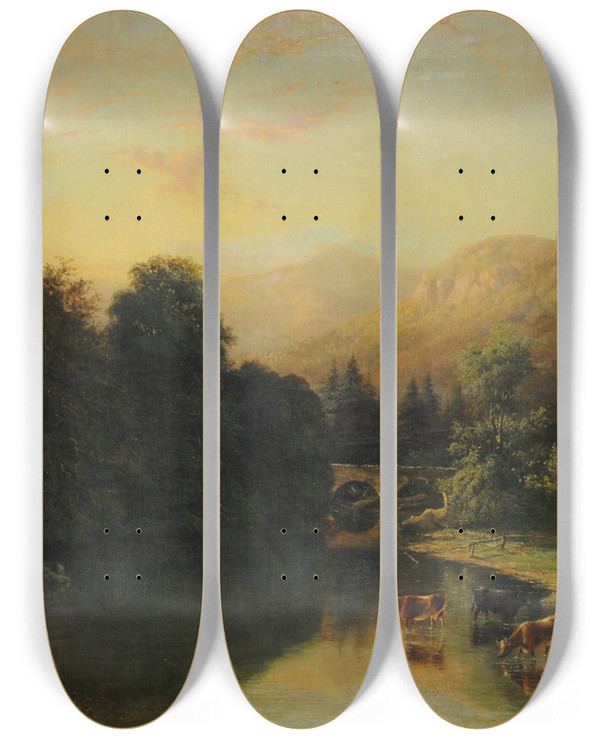 Triptych art skateboard deck of Enrique Sheridan Paisaje by Enrique Sheridan (1833-1860)