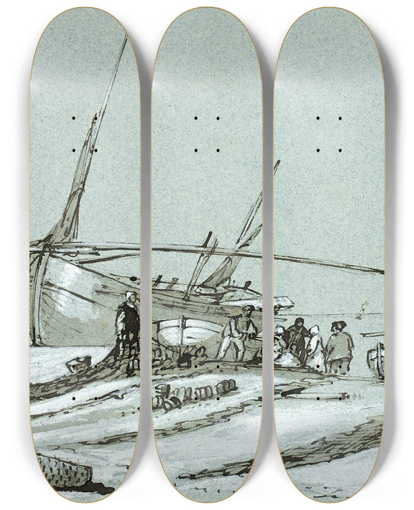 Triptych art skateboard deck of Clarkson Stanfield Entretat_1 by Clarkson Stanfield (1793-1867)