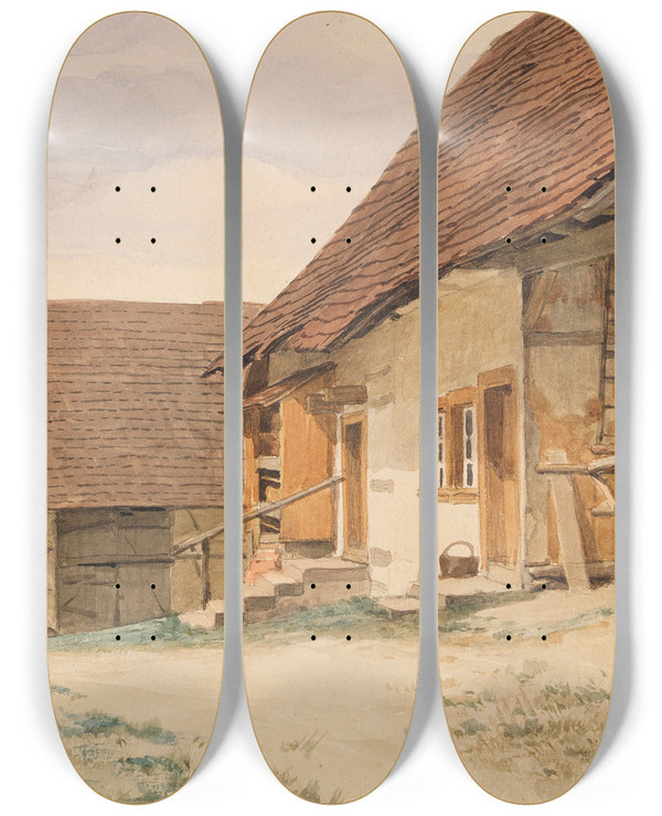 Triptych art skateboard deck of Anton Von Werner Bauerngehft by Anton von Werner (1843-1915)