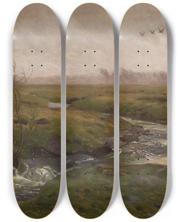 Triptych art skateboard deck of Jozef Chelmonski Springtime by Jozef Chelmonski (1849-1914)
