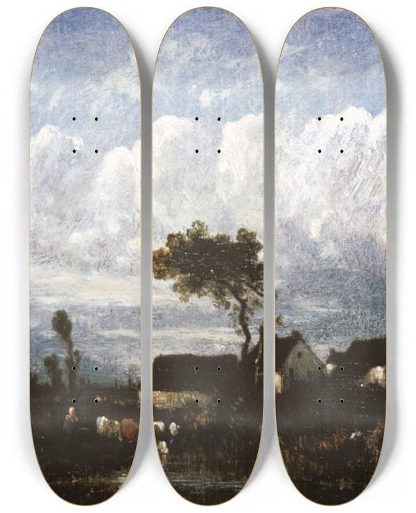 Triptych art skateboard deck of Jules Dupr Landscape_1 by Jules Dupre (1811-1889)