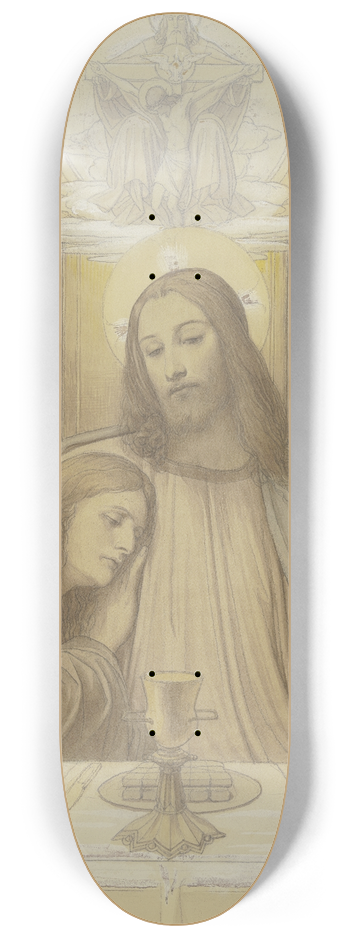 Eduard von Steinle - Christus mit dem Lieblingsjnger Johannes, Halbfiguren am Tisch des letzten Abendmahles, ber ihnen die Dreifaltigkeit 8.25 inch art skate deck
