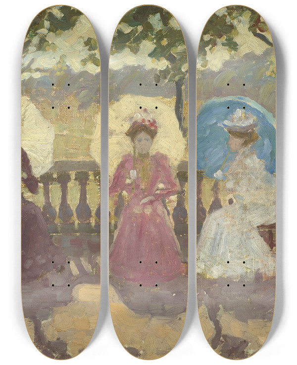 Triptych art skateboard deck of Maurice Prendergast In The Park by Maurice Prendergast (1858-1924)