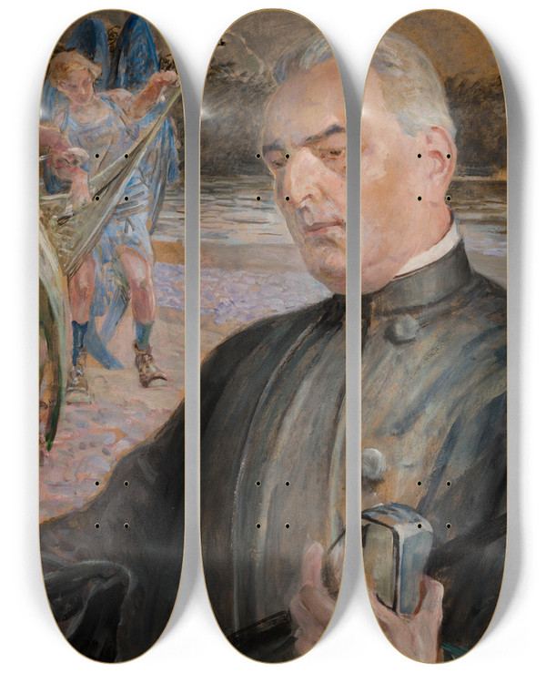 Triptych art skateboard deck of Jacek Malczewski Portrait Of The Reverend Jan Jasiak by Jacek Malczewski (1854-1929)